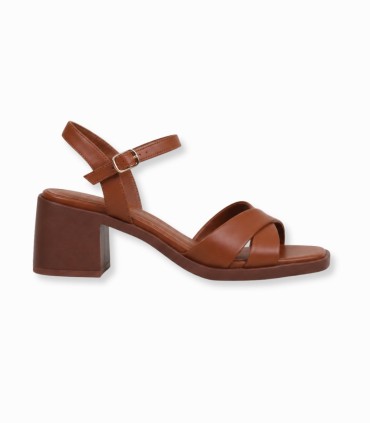 Sandales Femme Jines à Talon Carré Ref 770 Caramel| Trioox Tunisie