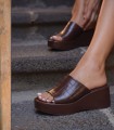 Sabots à talon Compensées Femme Élégance Croco Marron
