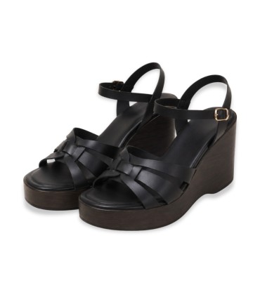 Sandales Compensées Noir Femme Chic | Chaussures Élégantes Tunisie - Trioox