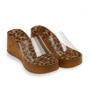 Mules Compensées Transparentes Femme Chic Caramel & Léopard | Trioox Tunisie