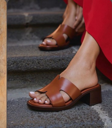 Mule à Talon Femme Marron en Simili Cuir Premium Camel