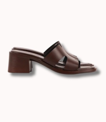 Mule à Talon Femme Marron en Simili Cuir Premium