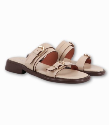 Mules Beige à Double Bride - Simili Cuir Premium